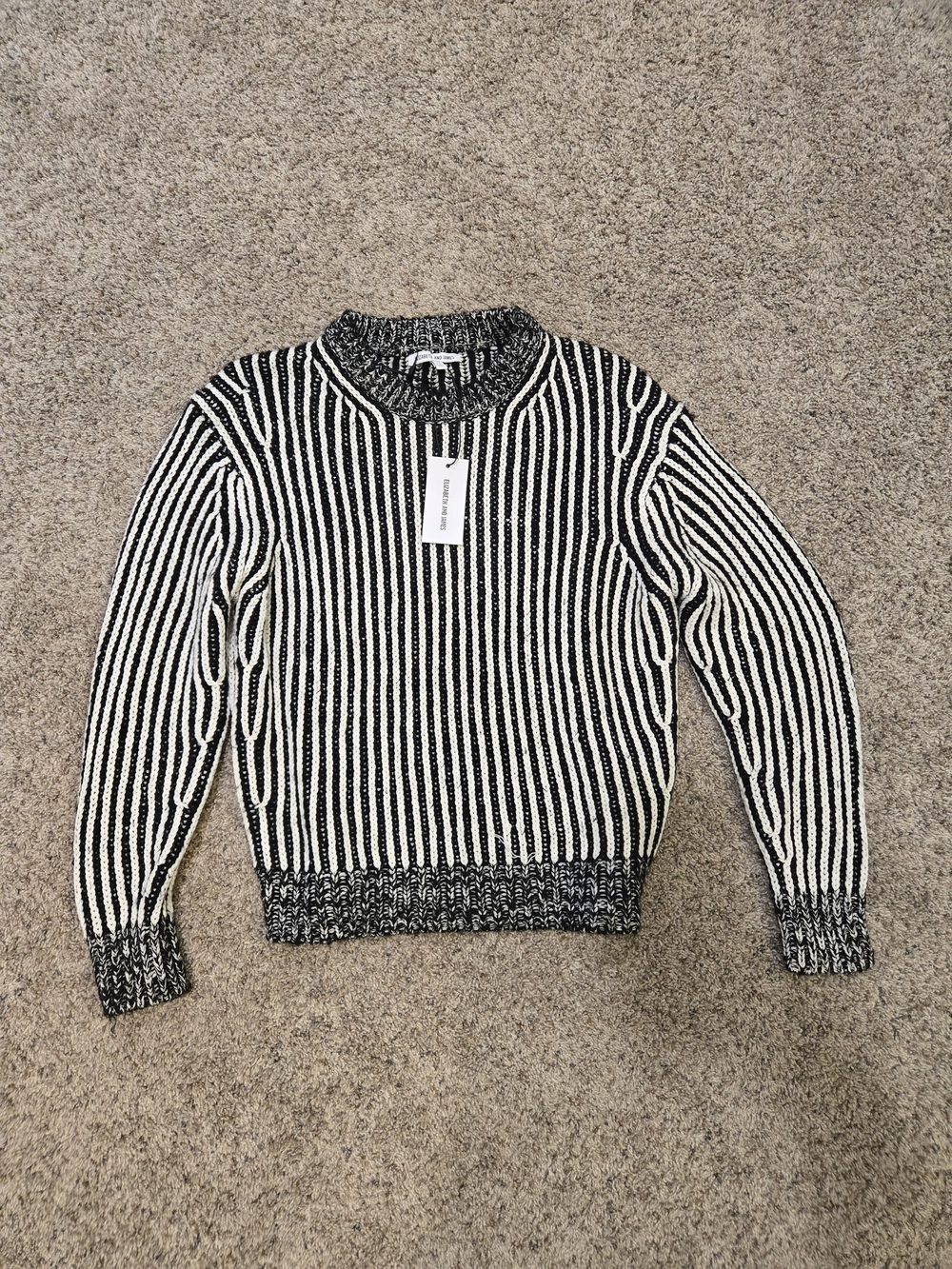 Elizabeth and James Black & White Striped Crewneck Sweater